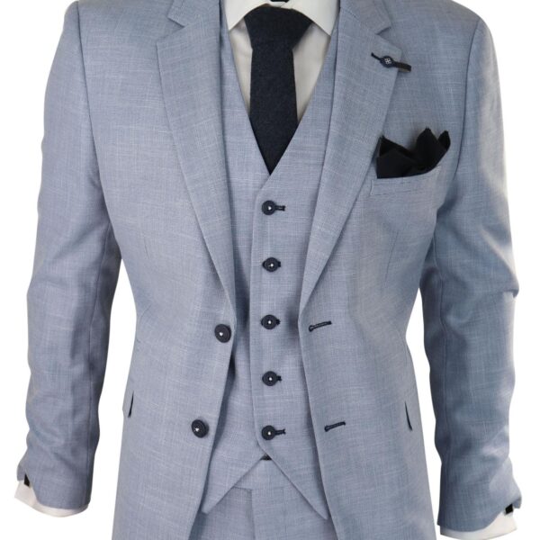 Infinity Leather Mens 3 Piece Linen Suit Light Blue Summer Tailored Fit Wedding Prom Classic - Size 40 (Chest)