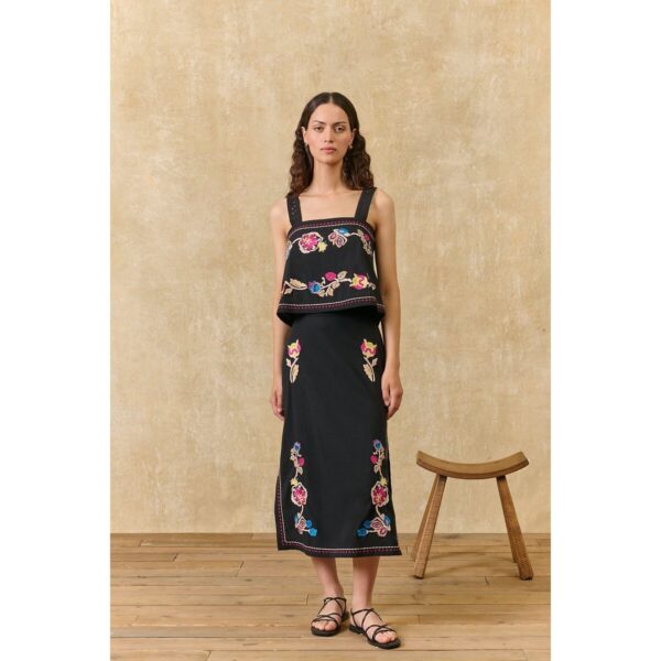 Amarante Embroidered Straight Midi Skirt