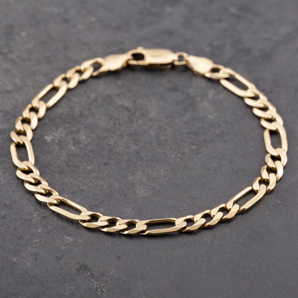 Pre-Owned 9ct Yellow Gold 3+1 Link 7.5 Inch Figaro Chain Bracelet 41281693