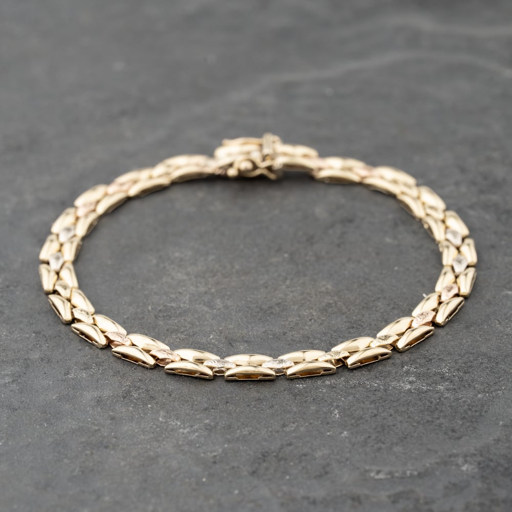 Pre-Owned 9ct Three Colour Gold 7.5 Inch Fancy Chain Bracelet 41281775