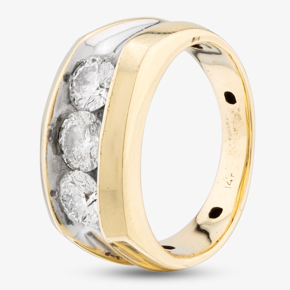 Pre-Owned 14ct Two Colour Gold 1.76ct Brilliant Cut Diamond Three Stone Signet Ring 41341439