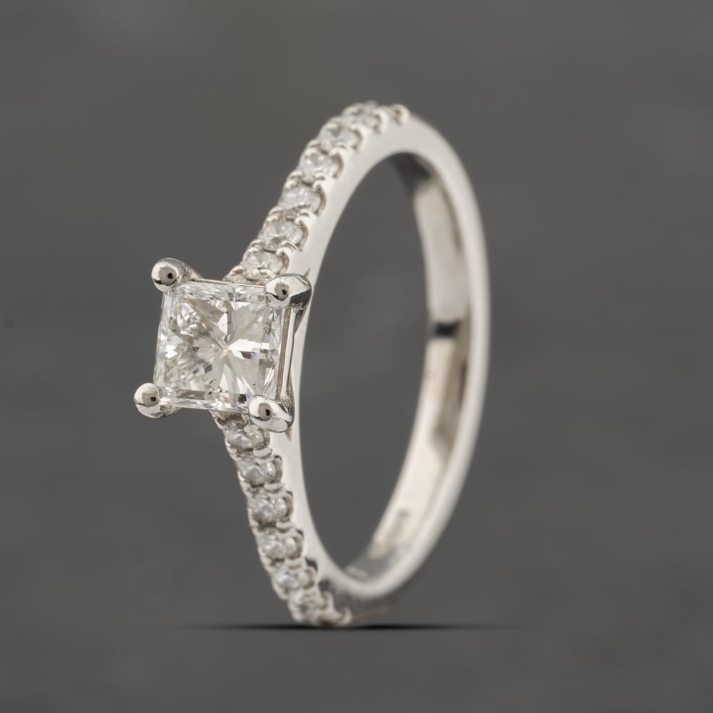 Pre-Owned Platinum Certificated 0.70ct Square Modified Brilliant Cut Diamond Shoulder Set Solitaire Ring 41482172
