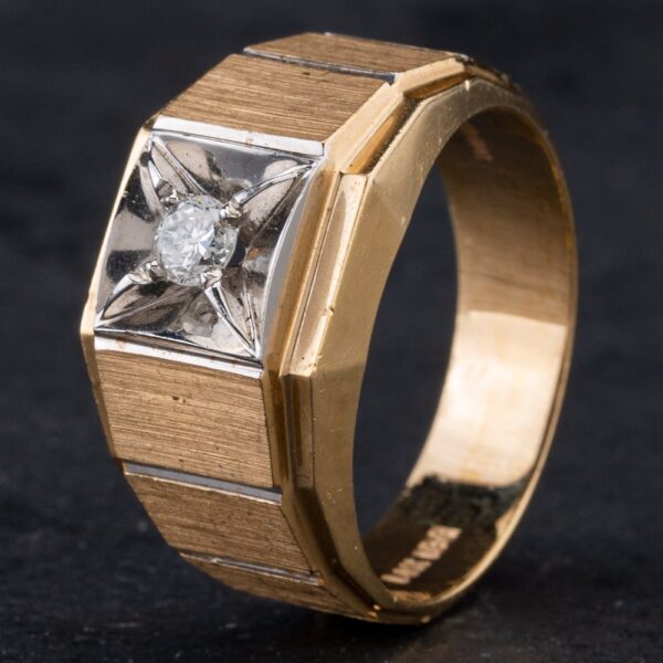Pre-Owned 14ct Two Colour Gold Square Diamond Signet Ring 4315002