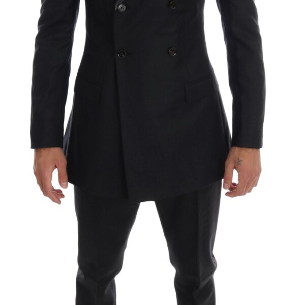 Dolce & Gabbana Mens Gray Wool Double Breasted 3 Piece Suit - Black Cotton - Size X-Small