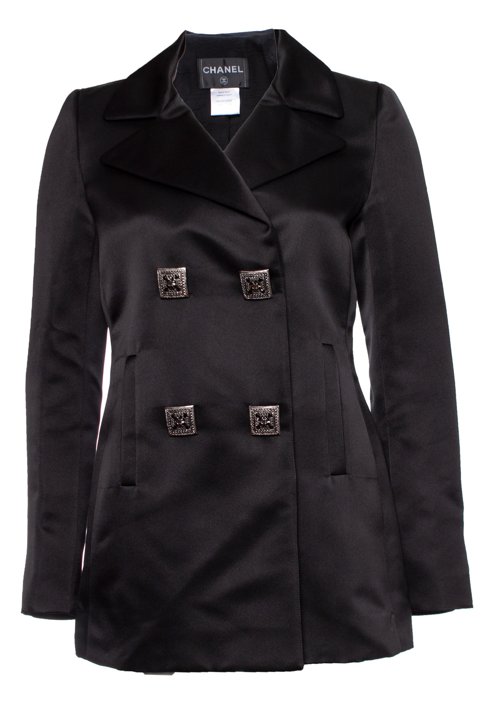 Chanel Pre-owned Womens silk jacket with embellished buttons - Black - Size Small