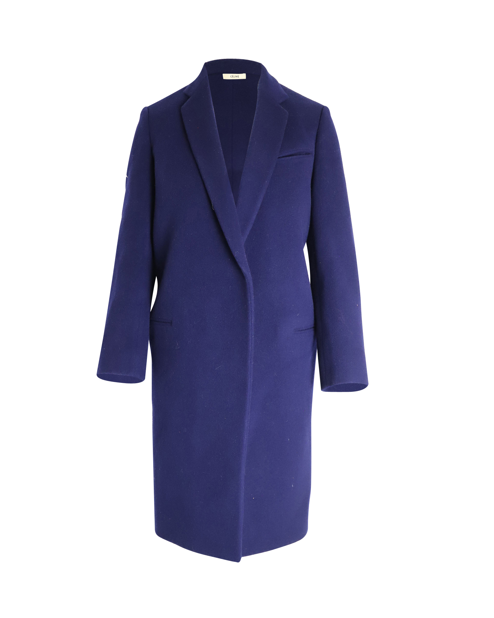 Celine Pre-owned Womens Open-Front Coat in Blue Wool - Blue/Navy - Size X-Small