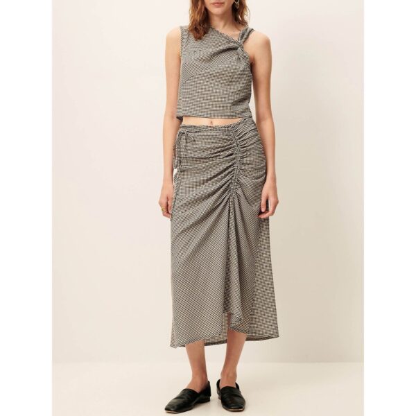 Arletta Gingham Checked Gathered Midi Skirt