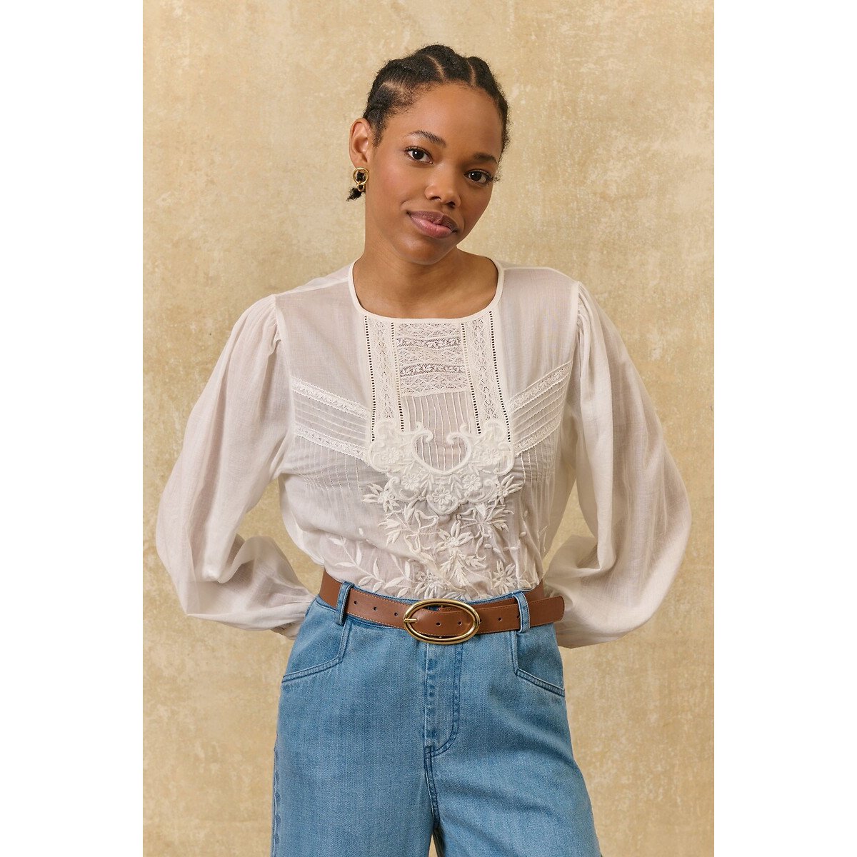 Leonide Embroidered Blouse with Long Sleeves