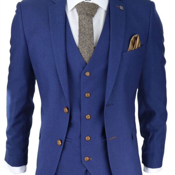 Paul Andrew Mens 3 Piece Royal Blue Birdseye Classic Suit Canvas - Size 50 (Chest)
