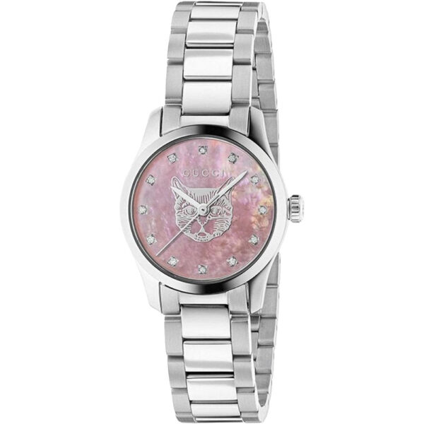 Gucci Womens YA1265025 G-Timeless Pink Mother of Pearl Dial Ladies Watch - Silver - One Size