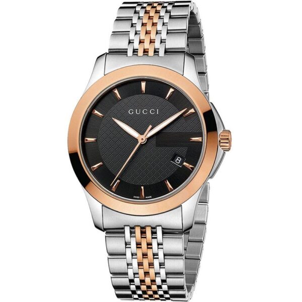 Gucci YA126410 Mens G-Timeless 38mm Black Face Two-Tone Watch - Silver - One Size