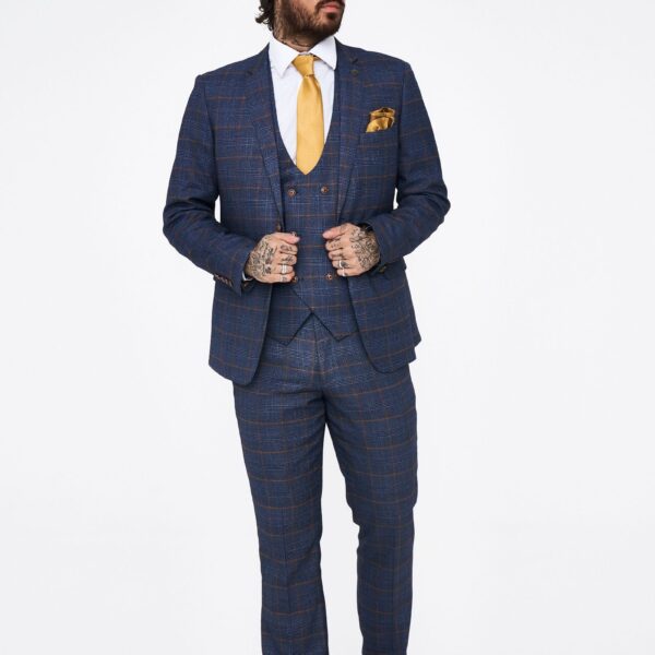 Jenson - Marine Check Suit With Double Breasted Waistcoat