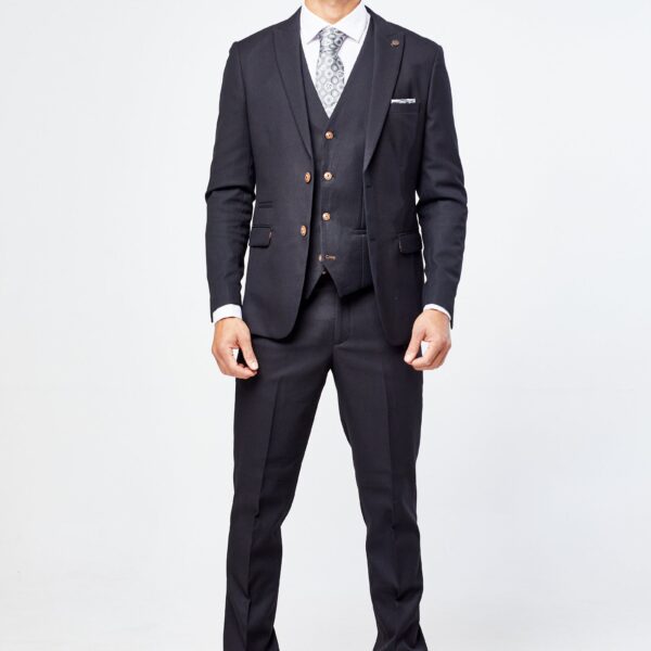 Max - Black Three Piece Suit with Contrast Buttons
