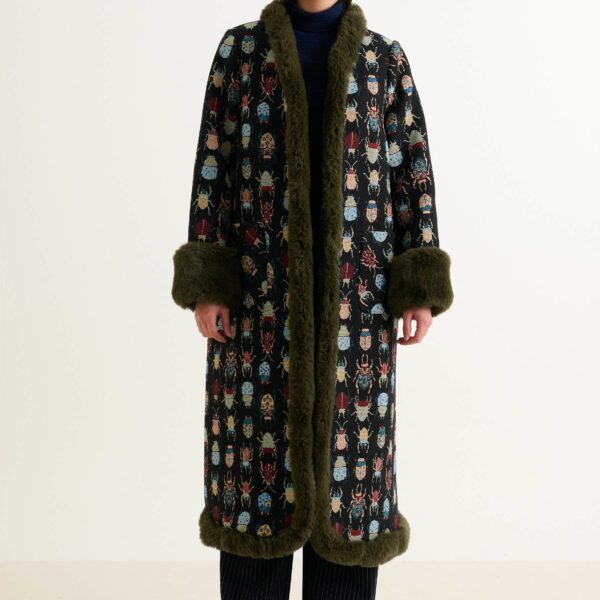 Delphia Beetlejuice Jacquard Fur Trim Coat – Multicoloured