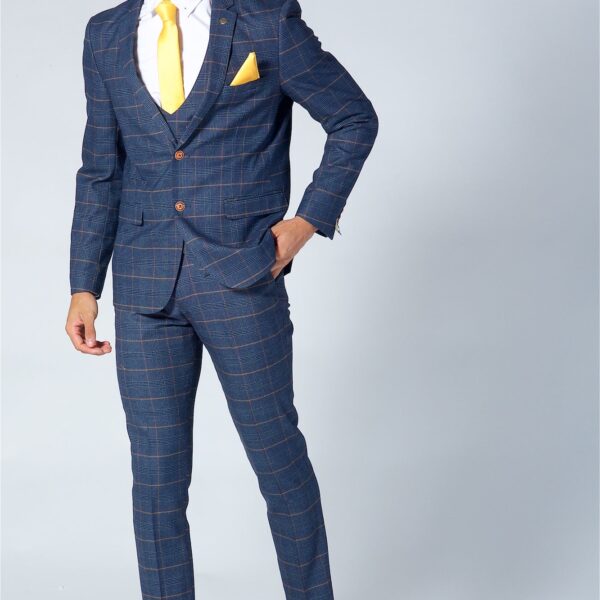 Marc Darcy Jenson Navy Check Three Piece Suit