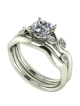 Moissanite 9Ct Gold 1.05Ct Total Round Brilliant Centre Vine Bridal Set