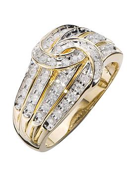 Love Diamond 9 Carat Yellow Gold 50 Point Diamond Four Row Knot Ring