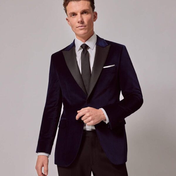 Hawes & Curtis Cotton Rich Velvet Suit Jacket Navy
