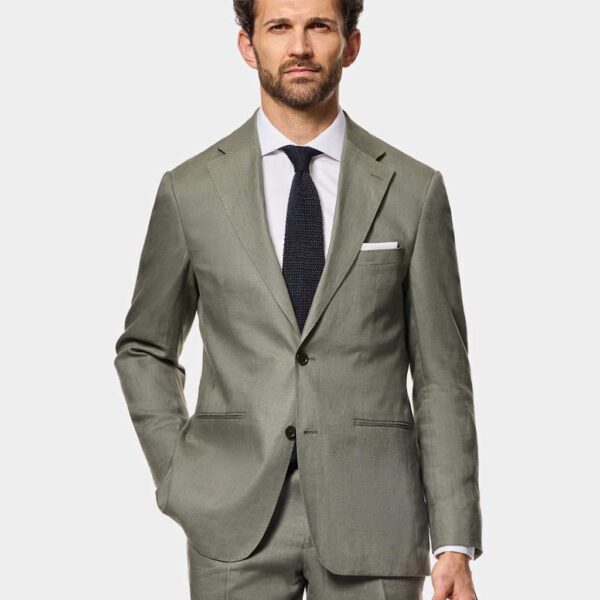 Hawes & Curtis Tailored Fit Pure Linen Blazer Olive