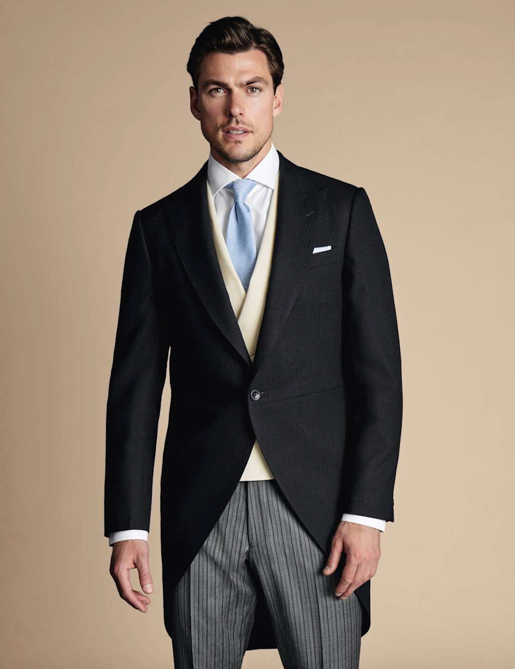 Charles Tyrwhitt Slim Fit Herringbone Morning Suit Tailcoat Black