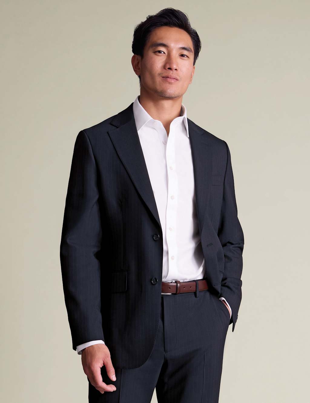 Charles Tyrwhitt Slim Fit Wool Rich Pinstripe Suit Jacket Navy Mix