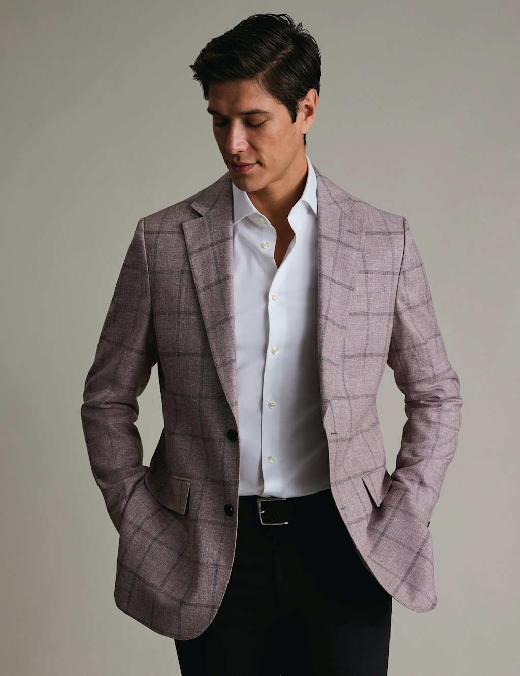 Charles Tyrwhitt Slim Fit Wool Blend Check Suit Jacket Burgundy Mix