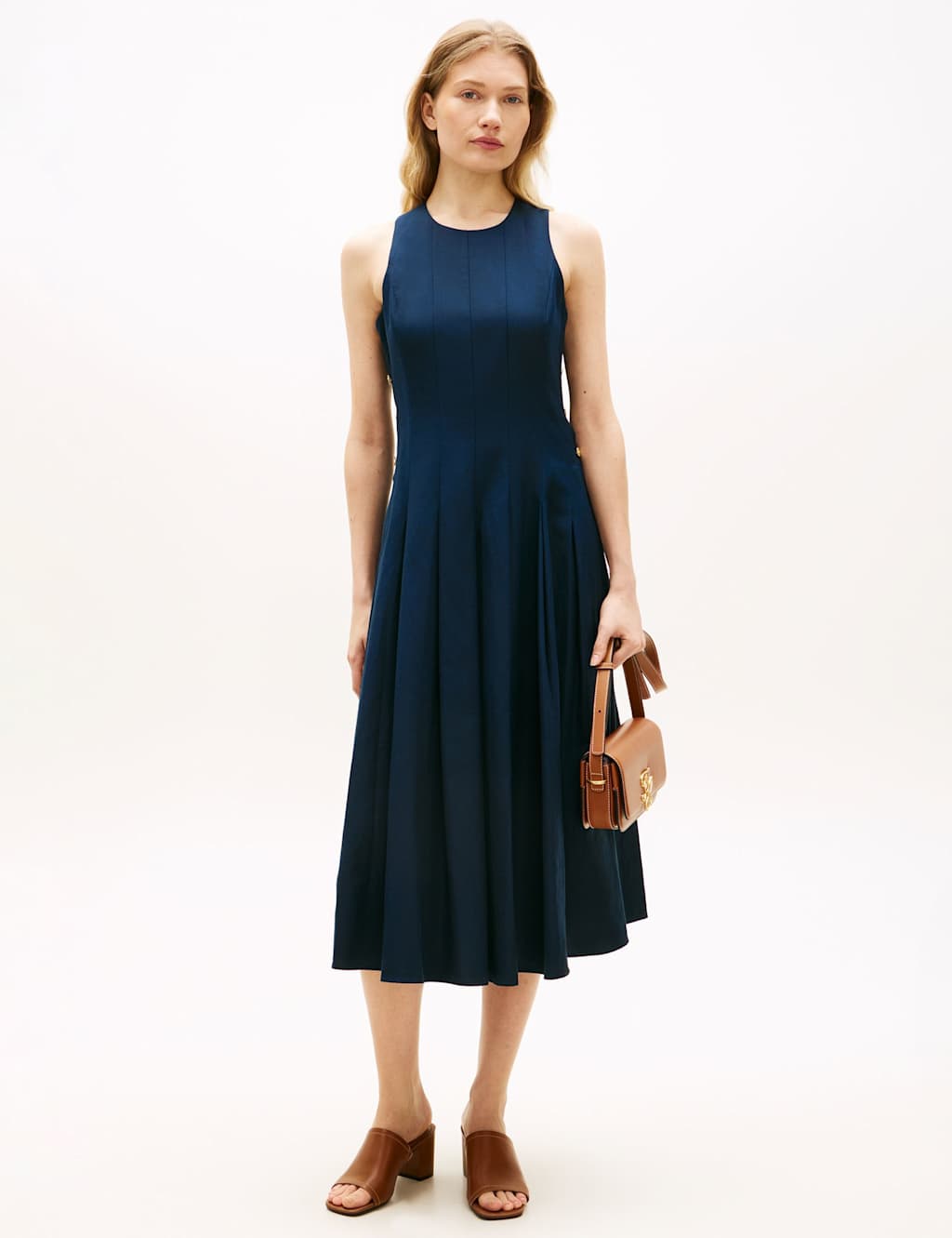Tommy Hilfiger Linen Blend Midi Skater Dress Navy