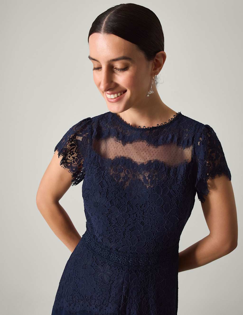 Monsoon Lace Scoop Neck Maxi Skater Dress Navy