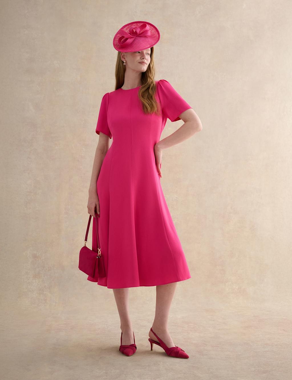 HOBBS Midi Skater Dress Pink