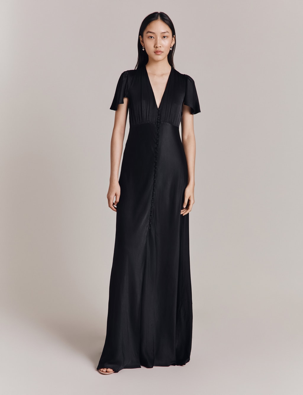 Ghost V-Neck Maxi Skater Dress Black