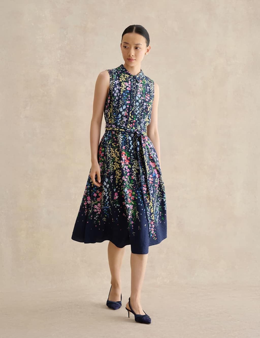 HOBBS Floral Knee Length Skater Dress Blue Mix