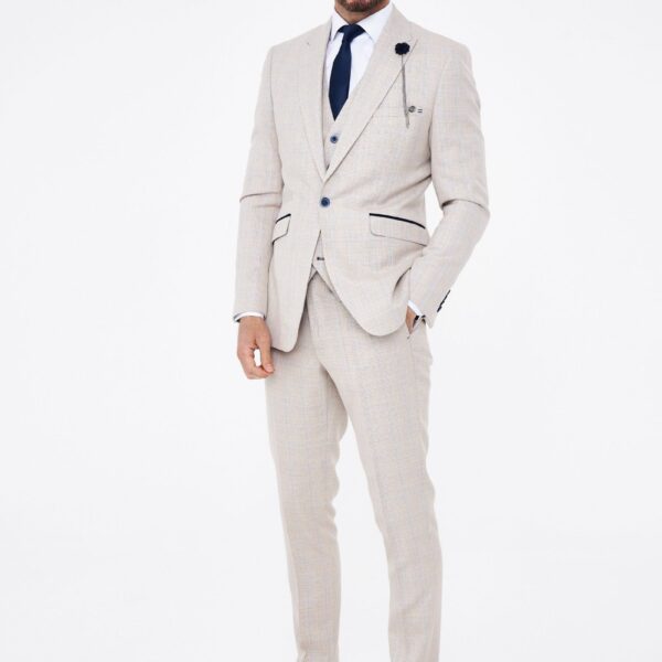 House of Cavani Caridi Beige Short Check Three Piece Suit