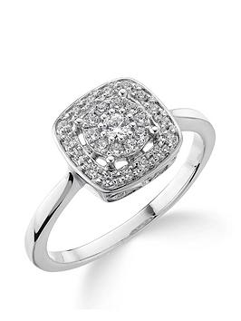 Love Diamond 9Ct White Gold 20 Point Diamond Square Set Cluster Ring