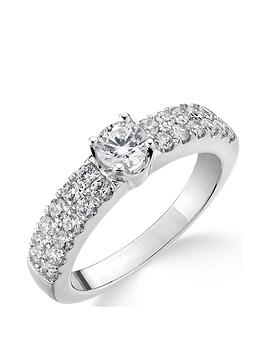 Love Diamond 9Ct White Gold 1Ct Two-Row Diamond Solitaire Ring With Set Shoulders