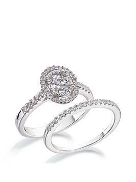 Love Diamond 9Ct White Gold 1/2 Carat Diamond Oval Halo Bridal Set