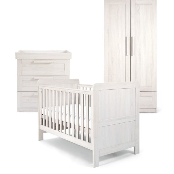 Mamas & Papas Atlas 3 Piece Cotbed Range with Dresser and Wardrobe White