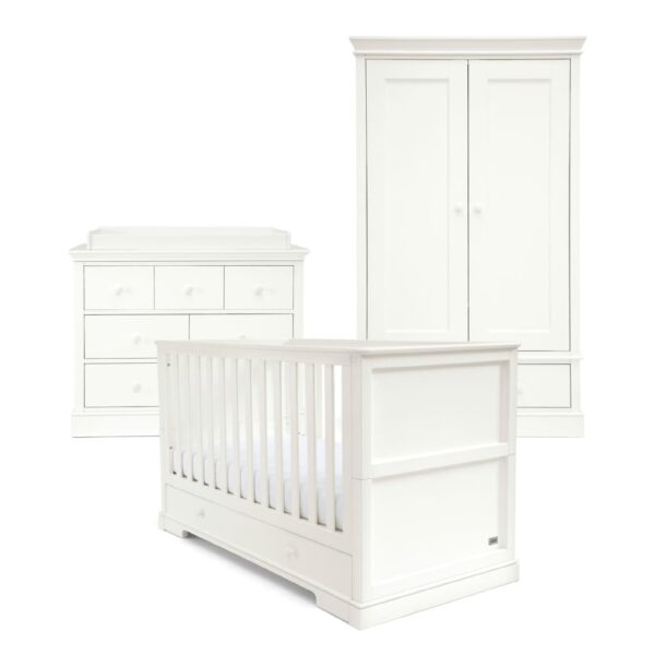 Mamas & Papas Oxford 3 Piece Cotbed Range with Dresser and Wardrobe White