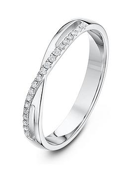The Love Collection 9Ct White Gold Band With 0.1Ct Diamond Detail Ring