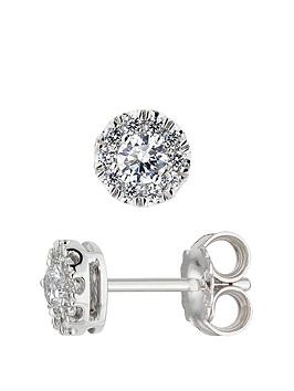 Love Diamond 9Ct White Gold 0.50Ct Diamond Halo Stud Earrings