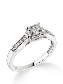 Love Diamond 9Ct White Gold 0.25Ct Diamond Princess Cut Ring With Diamond Shoulders