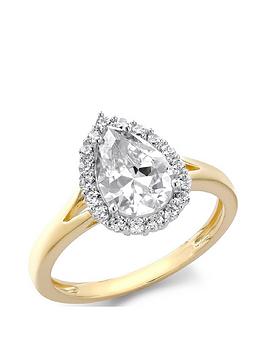 The Love Collection 9Ct Yellow Gold Pear Cz Split-Shoulder Halo Ring