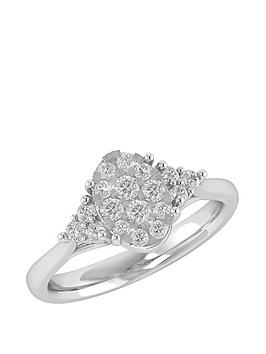 Love Diamond 9Ct White Gold 0.50Ct Diamond Oval Cluster Engagement Ring