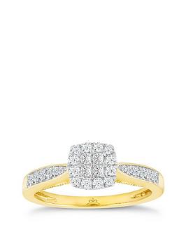 H. Samuel Princessa 9Ct Yellow Gold Engagement Ring. 0.33Ct Diamond Cluster Ring