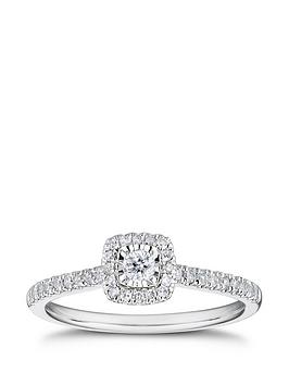 H. Samuel 9Ct White Gold Engagement Ring. 0.25Ct Diamond Cushion Shaped Halo Ring