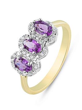 Love Diamond Amethyst With Diamond Three Stone Ring