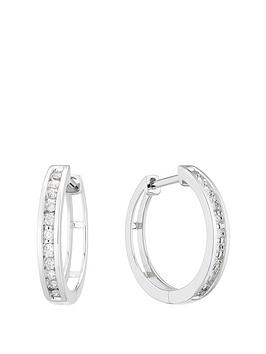 Ernest Jones 9Ct White Gold 0.15Ct Diamond Channel Set 10Mm Hoop Earrings