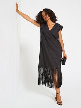 Mei Meij Fringed Midi Dress- Black