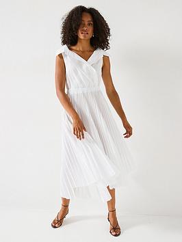 Mei Meij Pleated Dress  - White