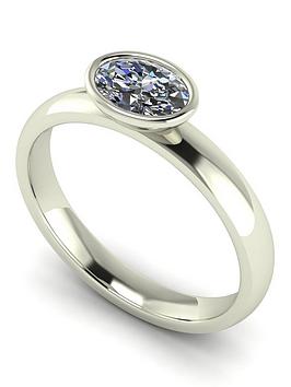Moissanite 9Ct White Gold 0.90Ct Rub Set Oval Moissanite Wed Fit Solitaire Ring