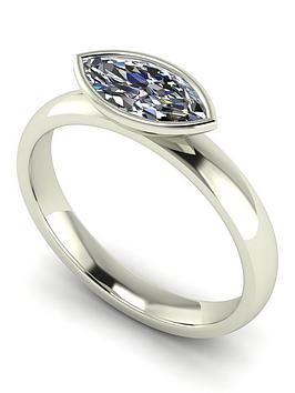 Moissanite 9Ct Gold 1Ct Rub Set Marquise Wed Fit Solitaire Ring - White